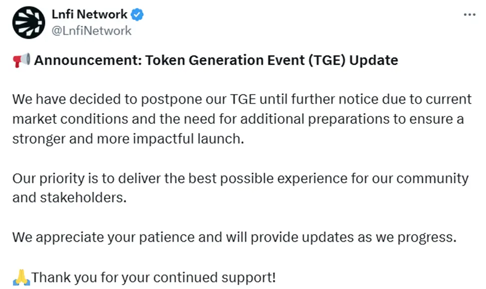 Lnfi Network 推迟 TGE 背后，BTC 生态持续疲软，未来还有救吗？ image 0